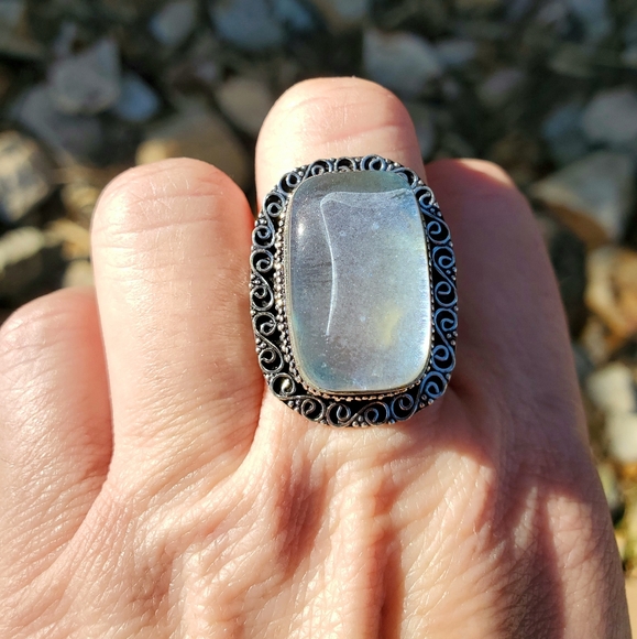 New Rainbow Dichroic Glass 925 Silver Statement Ring. - Picture 10 of 15